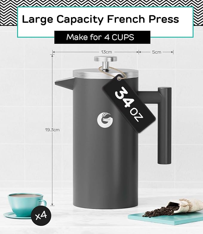 Coffee Gator French Press 34oz Gray and Coffee Scale 0.1 Precision with Timer