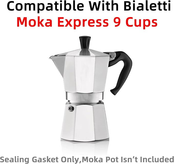 [UPGRADED] Sealing Gasket for Bialetti Moka Express 9 Cups Iconic Stovetop Espresso Maker - 6 PCS Replacement Food Grade Silicone Seal Ring for Aluminum Stovetop Coffee Maker Pots
