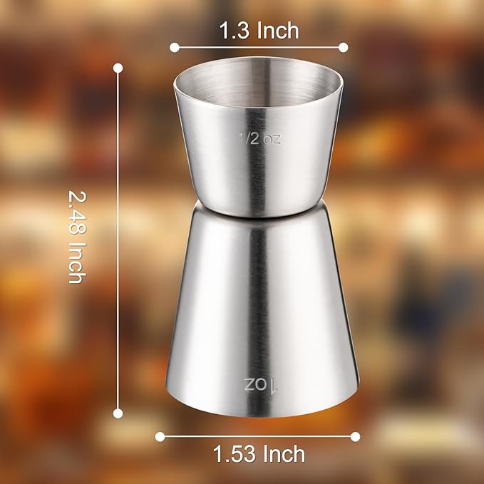Briout Jigger for Bartending, 2 Pcs Double Cocktail Jigger Japanese Premium 304 Food Grade Stainless Steel Jigger 1 OZ 1/2 OZ, Flat Edge Silver