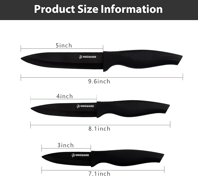 6-Piece Paring Knife Set with Sheaths-Ceramic Blade Sharp Rust Proof Stain Resistant (include 5inch Utility Knife, 4inch Fruit Knife,3inch Paring Knife)-Black (win0529)