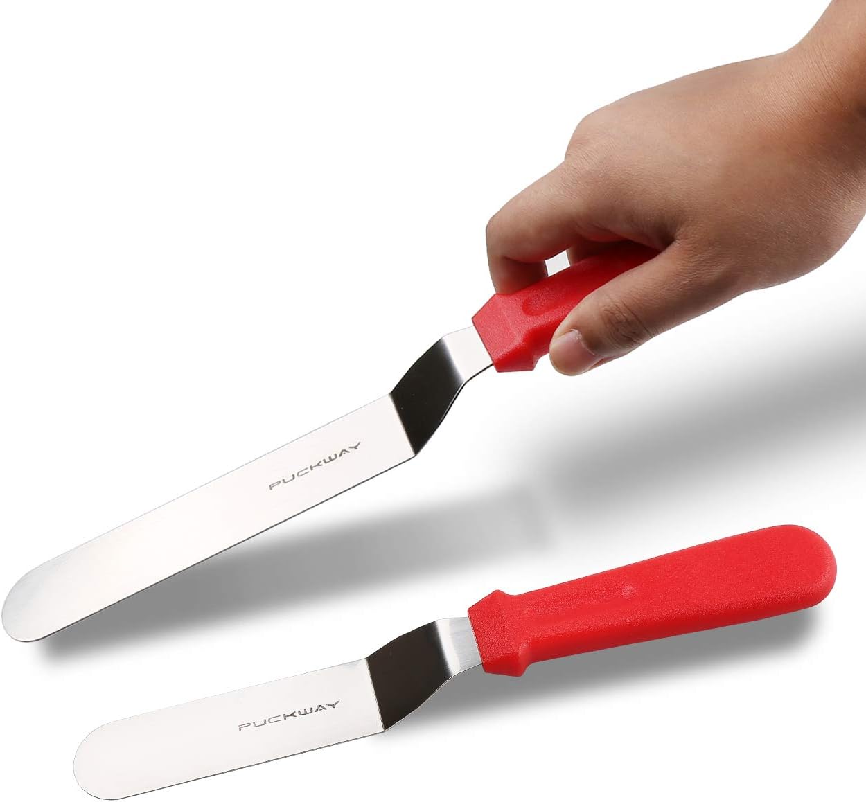 Angled Icing Spatula, Stainless Steel Offset Spatula, Cake Spatula Set of 2 Red 6" & 8"