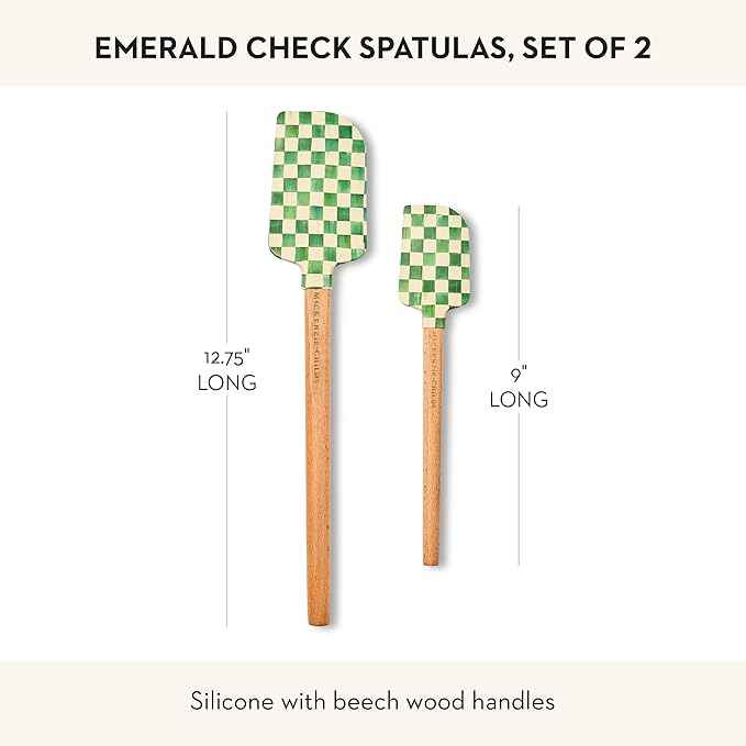 MACKENZIE-CHILDS Set of 2 Spatulas, Silicone Kitchen Spatula Set, Green-and-White Emerald Check