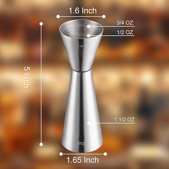 Briout Jigger for Bartending, Double Cocktail Jigger Japanese Premium 304 Food Grade Stainless Steel Jigger 2 OZ 1 OZ with Measurements Inside, Flat Edge Silver
