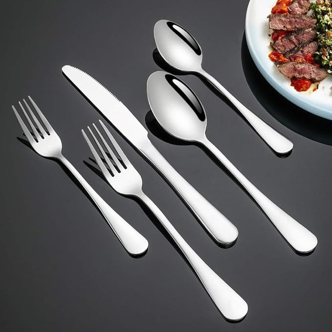Silverware Set, Briout Flatware Set Service for 4 Stainless Steel Cutlery Set 20 Piece Include Upgraded Knife Spoon Fork Mirror Polished, Dishwasher Safe