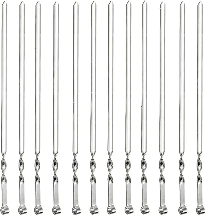 Antallcky 12 Pack Kebab Skewers BBQ Barbecue Skewers Stainless Steel Sticks 23.5 Inch Heavy Duty Large Wide Reusable with NonSlip Ring Handle Ideal for Shish kabob Chicken Shrimp angd Vegetables