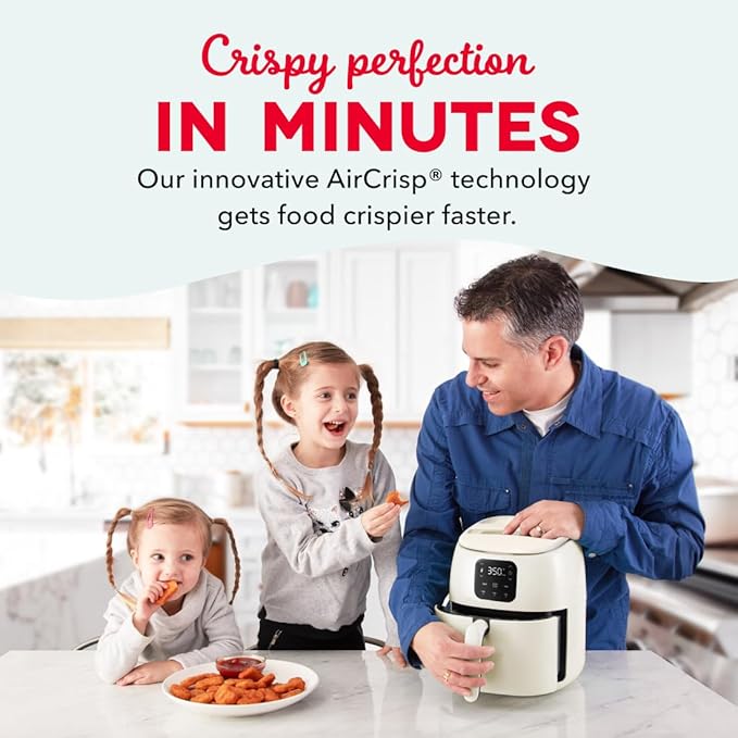 Dash Ceramic Nonstick Tasti-Crisp Digital Air Fryer - Includes Digital Display, Nonstick Basket, and Preset Buttons for Quick Meals - Cream, 2.6-Quart