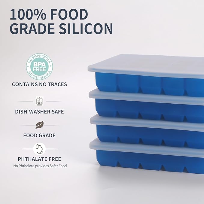 1 Tbsp Silicone Freezer Molds - Perfect for Storing Garlic, Herbs, Ginger, Pesto, Tomato Paste, Lemon Juice,Vegetable Purees,Purees and More - Silicone Food Freezer Tray(Blue 2 Pack)