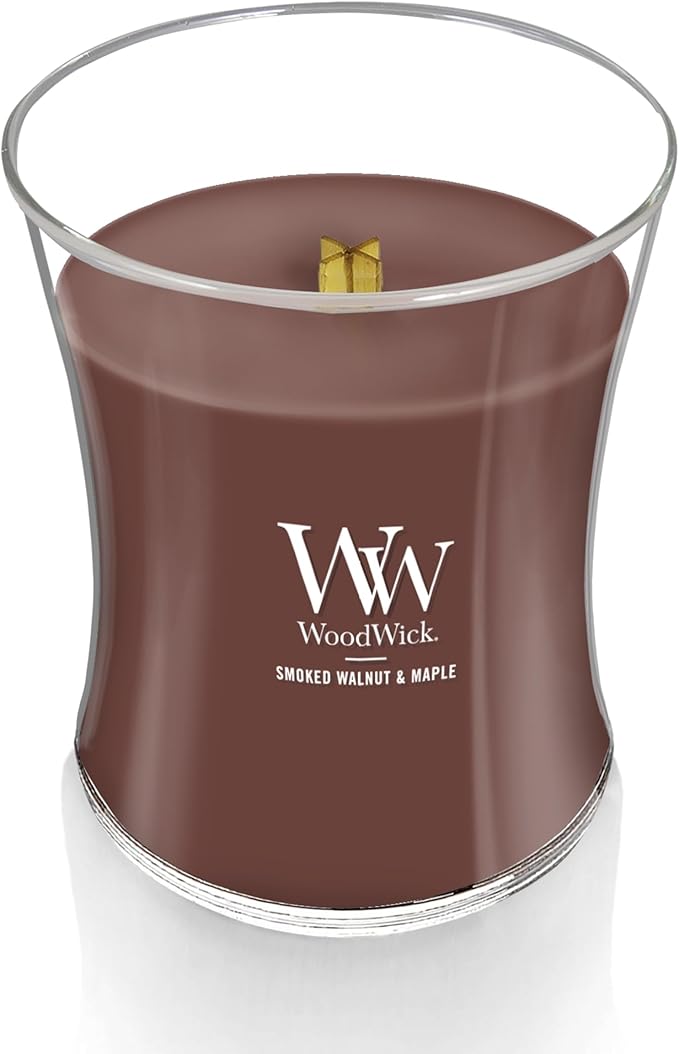 WoodWick Smoked Walnut & Maple Holiday Candle Gifts for Women and Men, 9.7 oz Medium Hourglass Candle with Crackling Wick