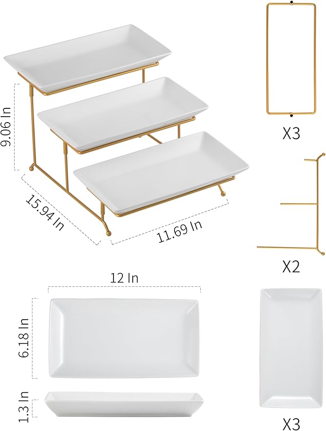 YHOSSEUN 3 Tier Serving Tray with Serving Stand, Serving Dishes for Entertaining, Tiered Serving Tray for Mother's Day, Suitable for Dessert Table Display Set Catering Supplies, 12 inch Gold