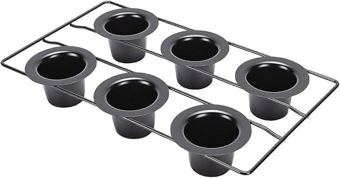 6 Cup Popover Pan Non Stick Carbon Steel Bakeware for Popovers Muffins with Wire Rack Deep Tapered Cups Even Baking