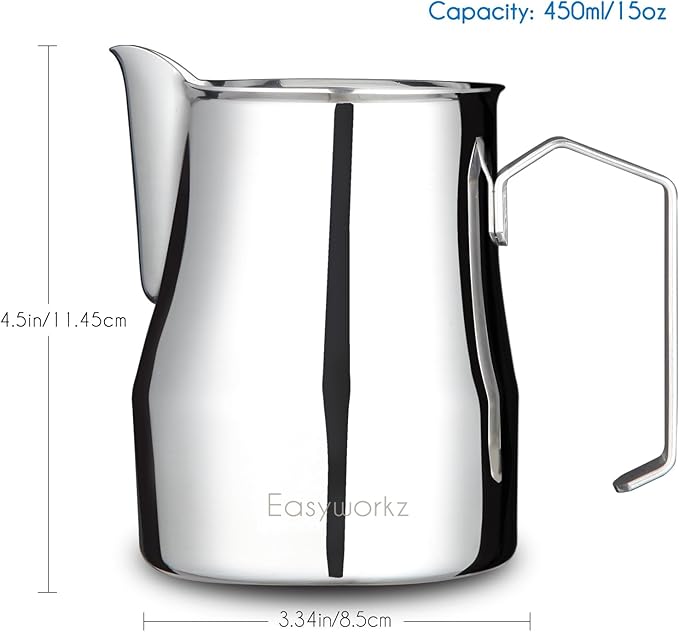 Easyworkz Espresso Steaming Pitcher Stainless Steel 15 oz Latte Art Cup, Bundled with Easyworkz Retro Stainless Steel Coffee Spoon With Black Walnut Handle,10g - Measuring Spoon (Gunmetal)