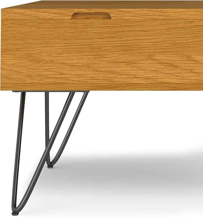 SIMPLIHOME Hunter Lift Top Coffee Table - 32 inch Wide Oak Veneer and Metal Industrial Square Lift Top Cocktail Table in Oak, Living Room Table with Dual Lift Tops, Hidden Storage and Hairpin Legs