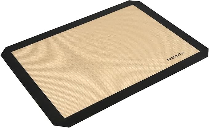 Restaurantware Baking Mat Pack of 1 Non-Stick 11.8"x15.7" Silicone Half Size Baking Mat, Rectangle Reusable Durable Oven-Friendly Anti-Slip Sheet for Kneading Rolling Shaping Dough, Tan and Black