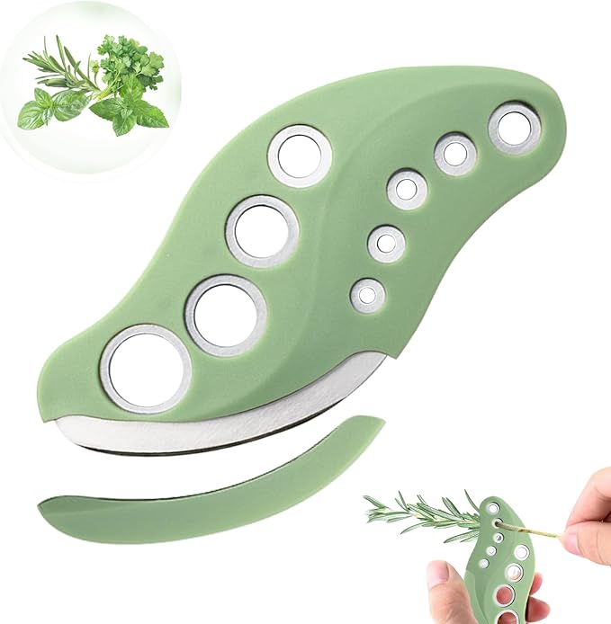 Herb Stripper Tool 9 Holes with Herb Cutter, Stainless Steel Herb Leaf Stripping Tool, Herb Cutter Tool, Herb Leaf Peeler for Fresh Herbs Collard Greens Thyme Basil Rosemary Stripper, Dishwasher Safe