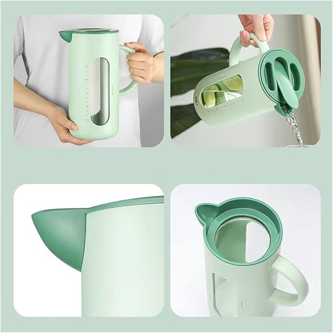Cold kettle Cold kettle household high temperature resistant cold kettle set glass kettle cold bubble pot Water Pitcher Set for Hot/Cold Water(Green)