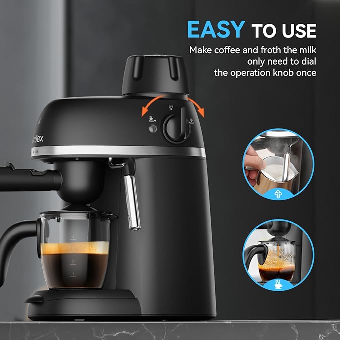 XIXUBX Coffee Machine, 3.5 Bar Espresso & Cappuccino Machine with Steam Wand, Compact Design Coffee Maker for Latte, Safety Lock & Tritan Cups, 800w, Black