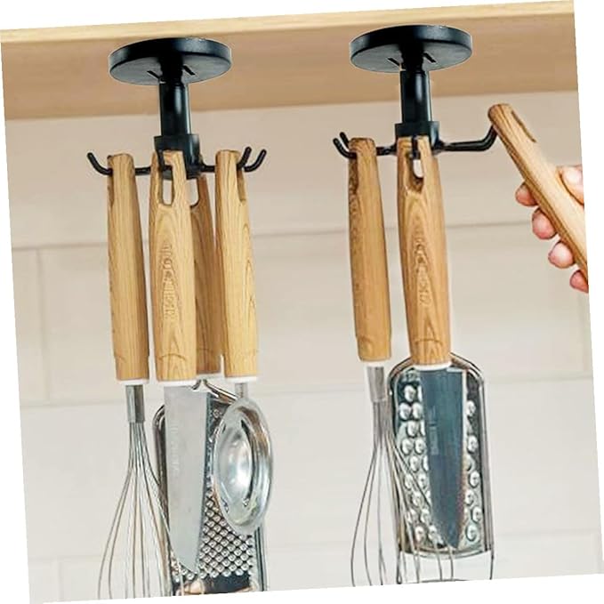 NUOBESTY 3pcs Kitchen Utensil Hooks Set Nail-Free Plastic Rotating Hanging Organizer for Kitchen Cabinet Storage