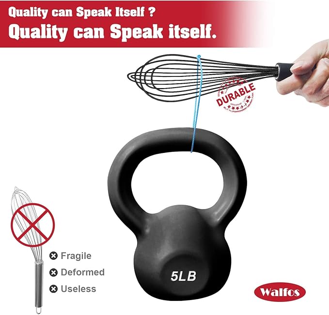 Walfos Whisk Silicone Whisks set, Non Scatch Coated Whisks for Cooking and Baking, Heavy Duty Set of 4 Kitchen Whisk - 11'' Flat Wisk and 7''+10''+12'' Balloon.