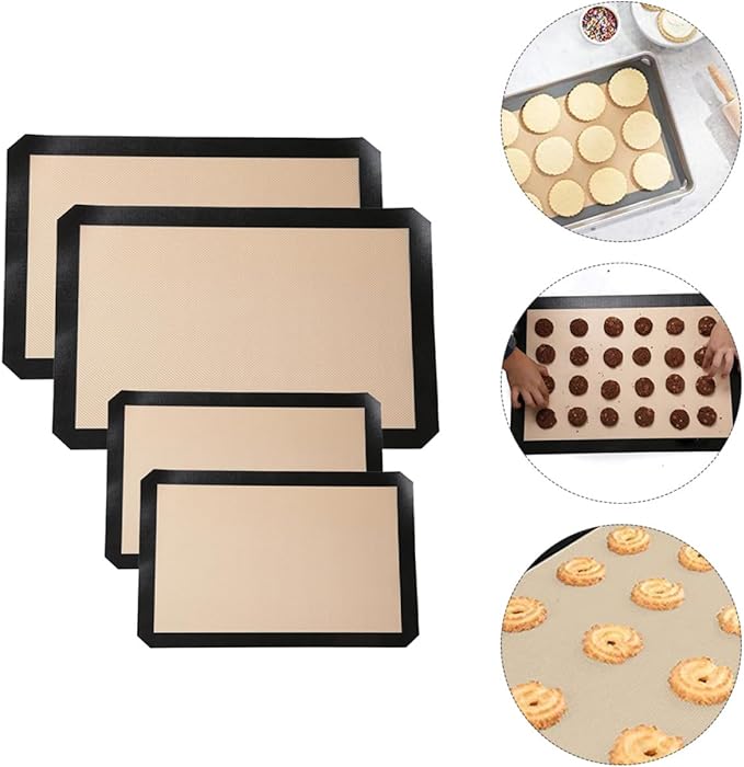 Cabilock 4pcs Nonstick Silicone Baking Mats Oven Liners for Easy Cleanup Reusable Bake Pans Cushions for Macarons and Pastries