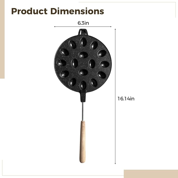 16-Cavity Nonstick Walnut Cookie Maker, Oreshi Mold with Long Wooden Handle, Russian Oreshki Baking Iron, Aluminum Alloy Dessert Pan