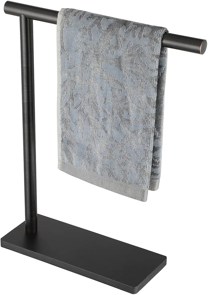 JQK Hand Towel Holder Stand Oil Rubbed Bronze, Modern Tree Rack Free Standing for Countertop with 12 Inch Bar, 304 Stainless Thicken 0.8mm Steel ORB, HTT170-ORB