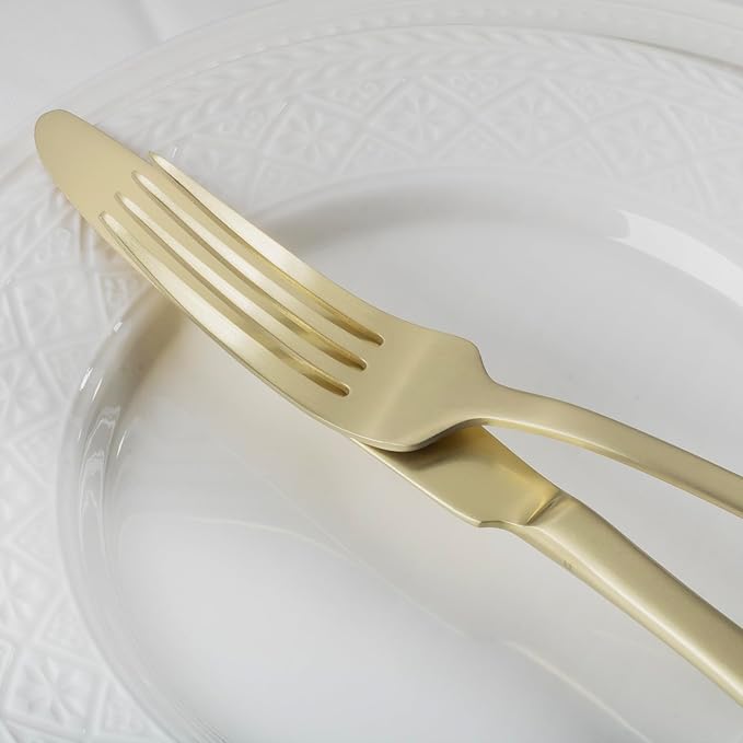Alata Kate Champagne Gold Satin 20-Piece Silverware Set, Service for 4, Stainless Steel Flatware Set, Matte Polished Cutlery Set, Dishwasher Safe