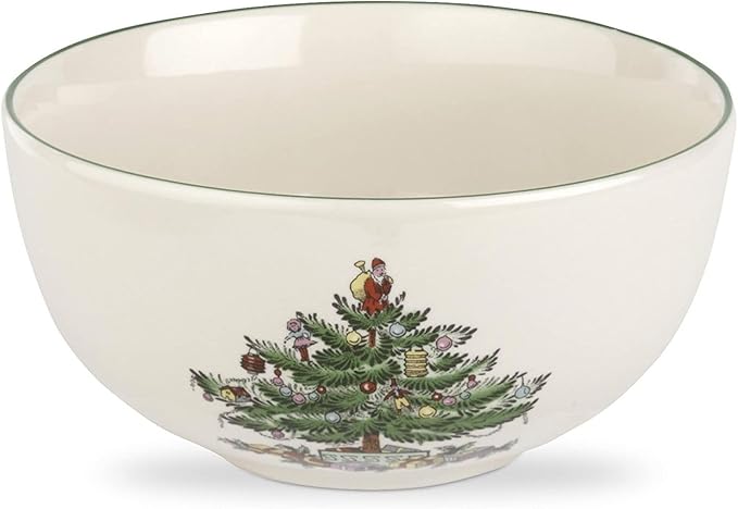 Spode Christmas Tree Large Round Bowl - 10-Inch Porcelain Serving Dish for Salad, Pasta & Side Dishes - Iconic Holiday Design with Green Trim, Dishwasher, Microwave Safe - Festive Gatherings