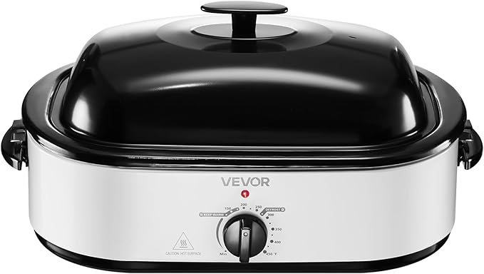 VEVOR Roaster Oven, 18QT Electric Roaster Oven, 150-450℉ Adjustable Temperature Electric Roasting Pan, Multifunctional Electric Roasters with Self-Basting Lid, Removable Pan and Rack for Holiday
