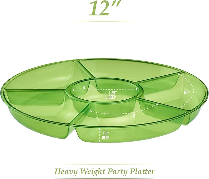 Plasticpro 6 Sectional Round Plastic Serving Tray/Platter (2, Green)