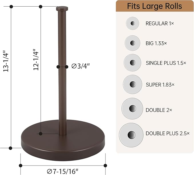 KES Kitchen Paper Towel Holder Countertop with Weighted Base, Freestanding Paper Towel Holders 18/8 Stainless Steel, Bronze, KPH202-BB