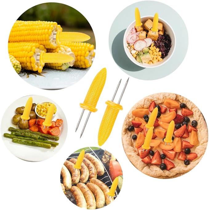 Stainless Steel Corn Holders - 16 Pack with 5 Pack Dish Set, Transparent Corn Trays