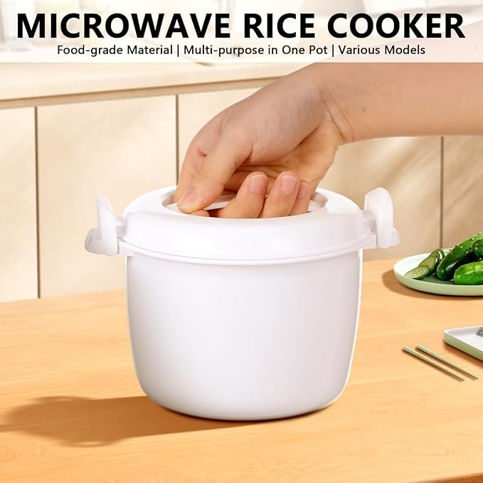 DOITOOL Microwave Rice Cooker 2 Quart, Microwave Steamer for Vegetables, 1.8L Professional Large Micro Cookware for Grains, Pasta & Potatoes - BPA Free, Dishwasher Safe