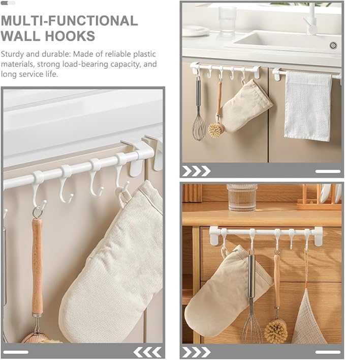 Zerodeko Cabinet Kitchen Utensil Hooks 5pcs Heavy Duty White Storage Rack Hanging Multi-Function Holder for Cabinet and Towel Organization