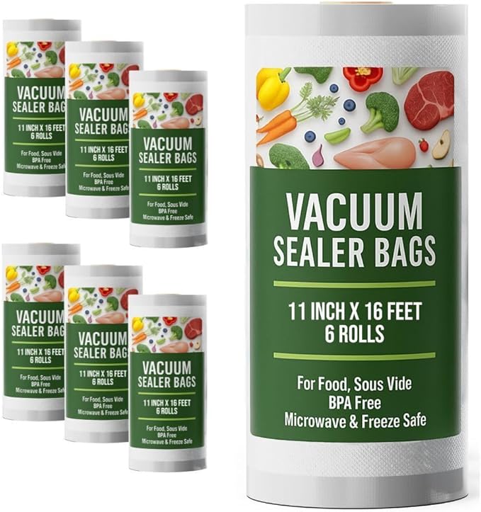 Houseables Vacuum Sealer Bags, Vacuum Sealer Rolls, Food Saver Bags Rolls, 11 Inch, Vac Seal, Sous Vide, Food Storage, Freezer, Sealing, Machine, Cooking, Air Sealable, BPA Free, Heavy Duty 11x16, 6PK