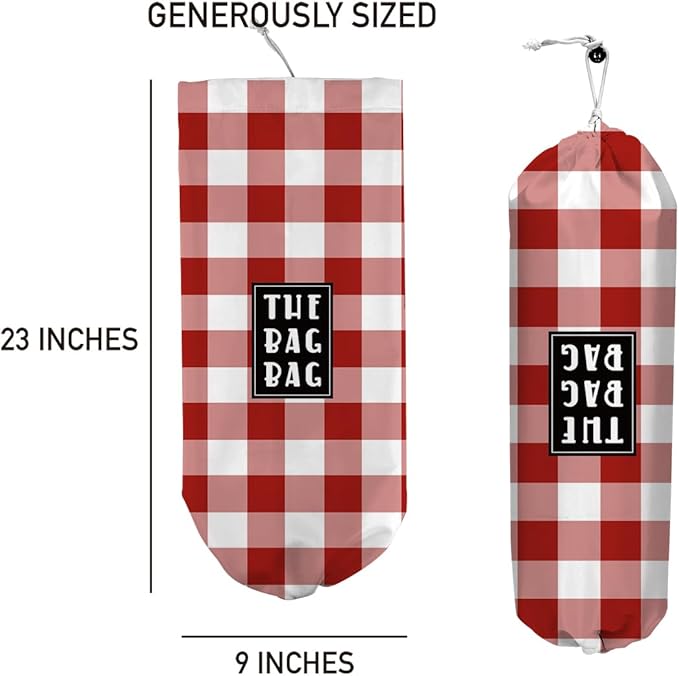 Plastic Bag Holder,Reusable And Washable Grocery Bag organizer,for Home Kitchen Travelling Camping Decor, use 1 Pack, Red And White Plaid Pattern