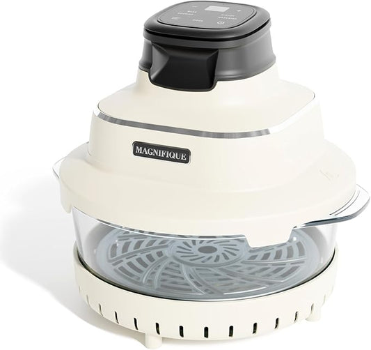 MAGNIFIQUE Glass Air Fryer, Non Toxic Air Fryer with 4.5QT & 2.5QT Glass Pots, Borosilicate, Stainless Steel, Air Fry, Bake, Re-Crisp & MaxCrisp, Oatmeal