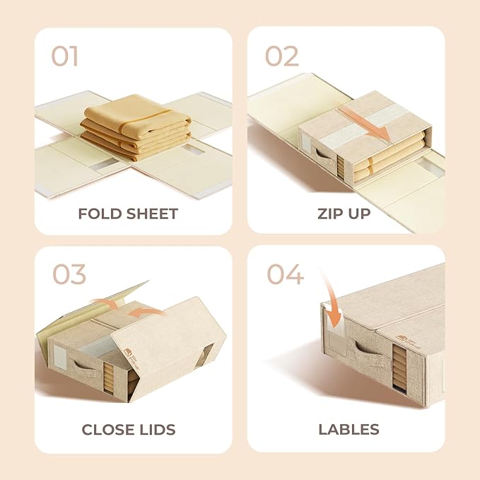 6Pack Sheet Organizers and Storage - King/Queen Size Sheet Storage Organizer with Window, Foldable & Dustproof Sheet Organizer for Linen Closet for Summer Blankets & Sheet Sets,Beige