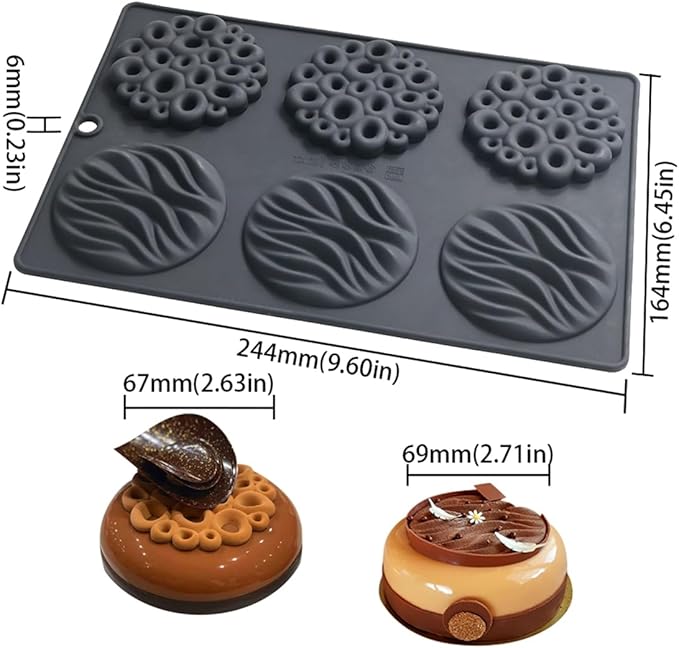 Silicone Mold, 6-Cavity Chocolate Mousse Cake Molds, Baking Mould for Desserts, Pastry, Candy, Non-Stick Food Grade Silicone Baking Pan (C_ Round)