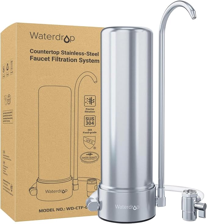 Waterdrop CTF-01 Water Filter for Sink Faucet, NSF/ANSI 42 Certified Countertop Water Filter System, 5-Stage Stainless Steel Faucet, Reduces Heavy Metals and 99% Chlorine, 8000 Gallons, 1 Filter