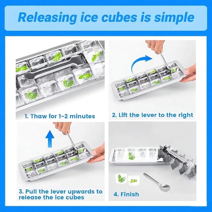 3 Pack 18-Slot Ice Cube Trays Stainless Steel - Professional Heavy Duty Metal Icecube Mold, Non-Toxic Freezer Tray with Lever Release, Bar & Kitchen Use, Send Goods from Local Warehouse