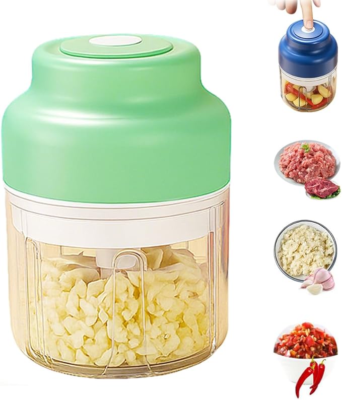 Electric Garlic Chopper, 2026 Upgraded Food Processor, USB Rechargeable Portable Wireless Veggie Chopper with 6 Stainless Steel Blades for Garlic Onion Chili Nuts Meat (green, 320ml)