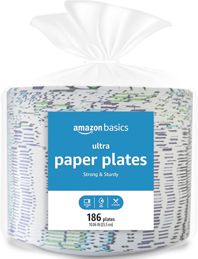 Amazon Basics Ultra Paper Plates, 10 Inch, Disposable, 100 Count