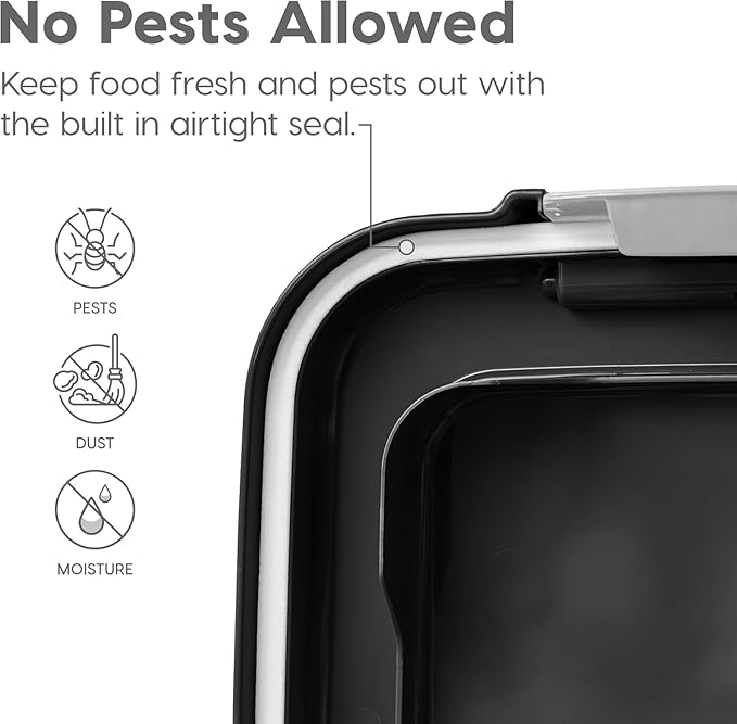 IRIS USA Airtight Dog Food Storage Container, Up to 38 lbs, Attachable Wheels, For Dog Cat Bird and Other Pet Food Storage Bin, Keep Fresh, Translucent Body, Easy Mobility, Black
