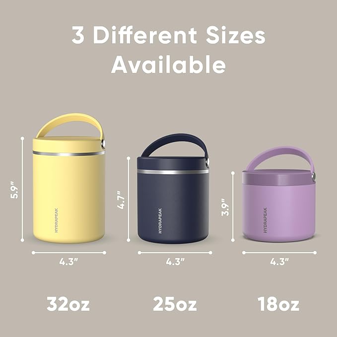Hydrapeak 25oz Stainless Steel Vacuum Insulated Food Jar | Kids Jar for Hot Food and Cold Food, Wide Mouth Leak-Proof Soup Jar for Adults, 10 Hours Hot and 16 Hours Cold (Stone)