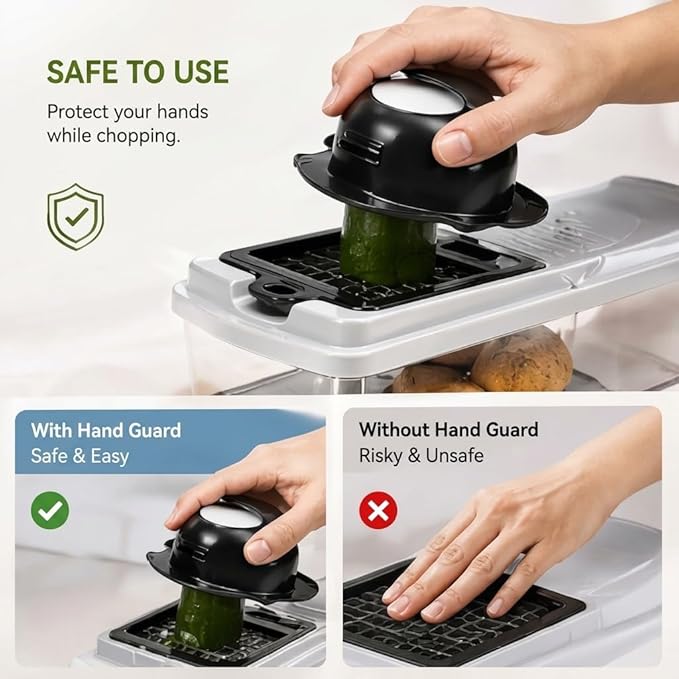 Vegetable Chopper, 10 Blades Slicer Onion Dicer, Multi 23-in-1 Veggie Mandoline Food Cutter for Tomato Fruit, Vegetable cutter with Hand Protector, Egg Separator & Slicer, Container（White）