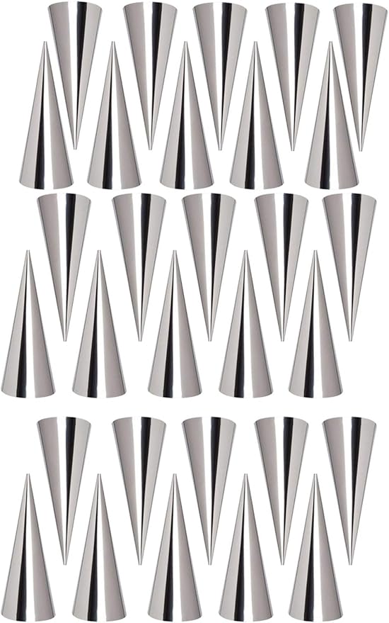Non-stick Cream Horn Molds Stainless Steel, FantasyDay 5 inch Large Size Cannoli Tubes Kit Pack of 30 Baking Cones Pastry Roll Horn Croissant Mold - Christmas Anniversary Free Standing Cone Shape