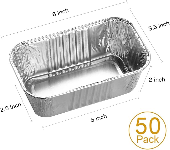 MOACOCK 50 Pack 1Lb Mini Loaf Pans, 6” x 3.5” x 2” Foil Disposable Loaf Pans, Aluminum Foil Bread Pans for Baking Homemade Cakes & Breads Holiday Treats Food Storage