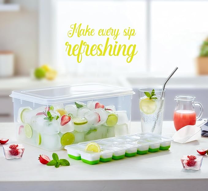 14 Grids Ice Cube Trays Set & 8 Circles Ice Cube Trays Set - 7 Trays, 2 Bins, 2 Scoops, 2 Tongs & 4 Straws