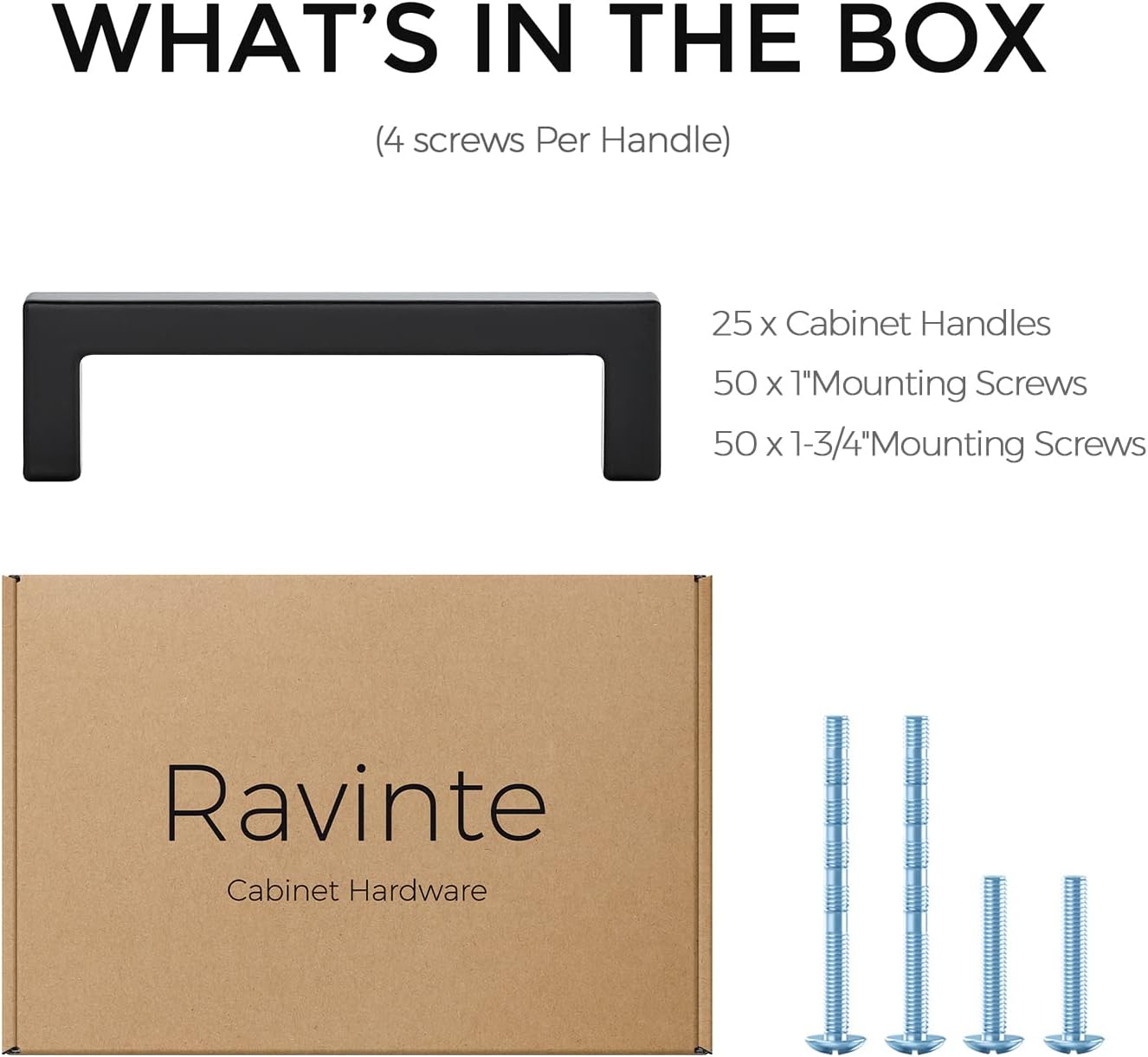 Ravinte 25 Pack Solid 3-1/2 Inch Center to Center Slim Square Bar Drawer Handles - Cabinet Hardware in Matte Black - Kitchen Handles and Pulls