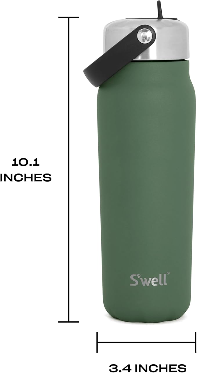 S'well Recycled Stainless Steel Explorer with Flip Straw Lid, 24oz, Green Jasper, Triple Layered Vacuum Insulated Containers Keeps Drinks Cold for 36 Hours and Hot for 8